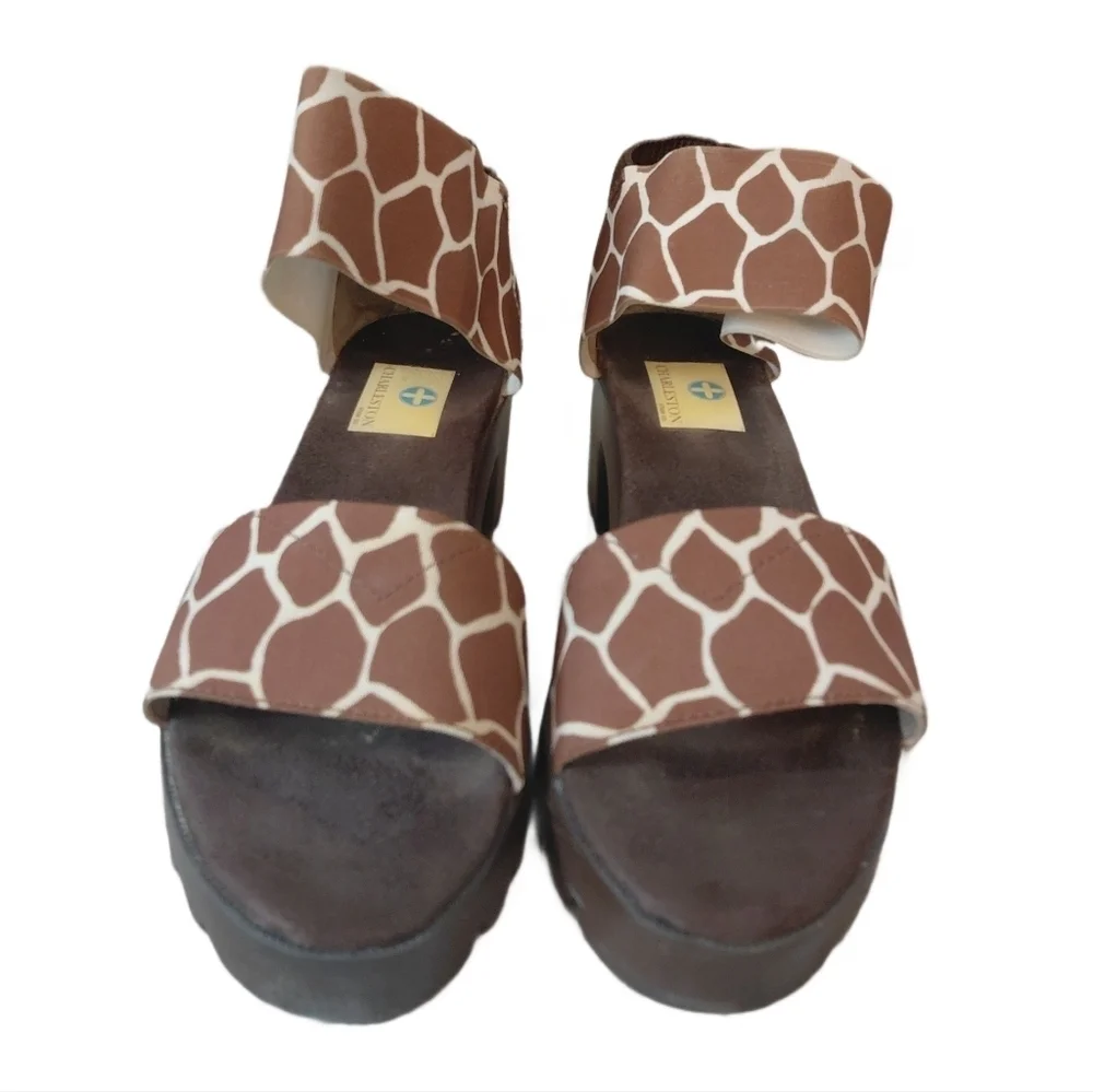 CHARLESTON SHOE CO. Giraffe Print Sandals Strappy Block Heels Size 6.5